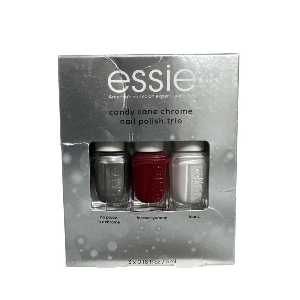Essie Candy Cane Chrome Nail Polish Trio Set Silver Red White 3 x 0.16oz 5ml NEW